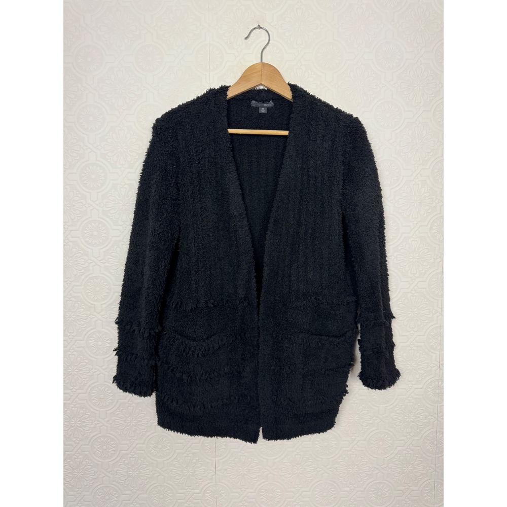 Barefoot Dreams Boardwalk Cardigan Fringe CozyChic Soft XS Black Warm